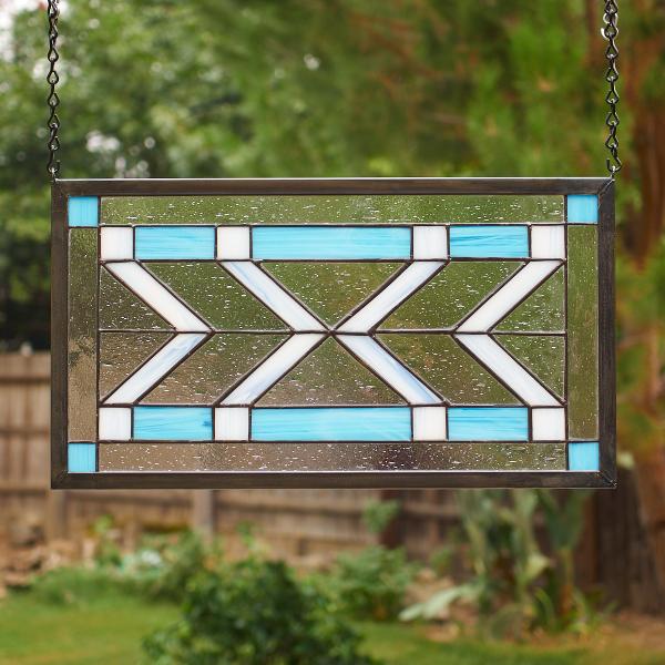 Frank Lloyd Wright Inspired Stained Glass Window Panel - Blue