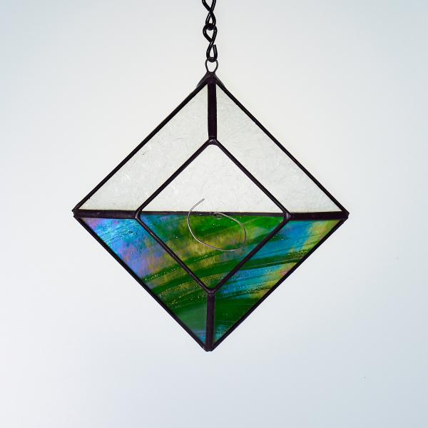 Diamond Hanging Stained Glass Air Plant Holder - Iridescent Green picture