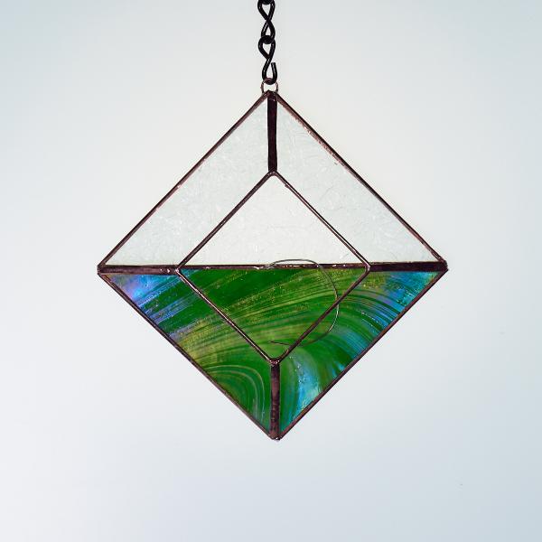 Diamond Hanging Stained Glass Air Plant Holder - Iridescent Green picture