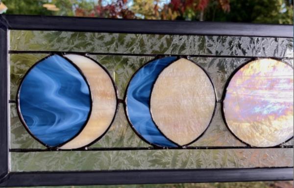 Five Moon Phases Stained Glass Window Panel - Steel Blue picture