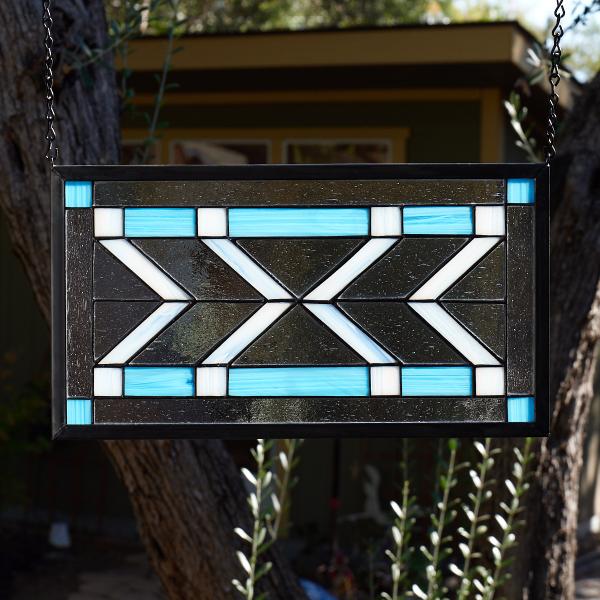 Frank Lloyd Wright Inspired Stained Glass Window Panel - Blue picture