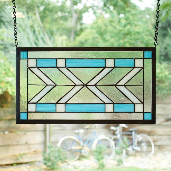 Frank Lloyd Wright Inspired Stained Glass Window Panel - Blue picture