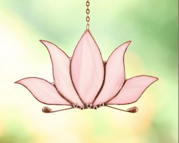 Stained Glass Lotus Suncatcher Pink
