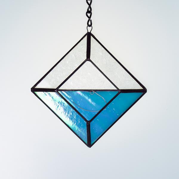 Diamond Hanging Stained Glass Air Plant Holder - Iridescent Aqua picture