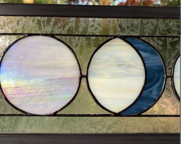 Five Moon Phases Stained Glass Window Panel - Steel Blue picture