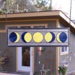 Five Moon Phases Stained Glass Window Panel - Deep Blue