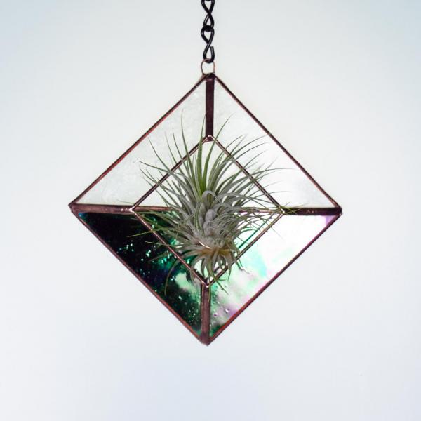 Diamond Hanging Stained Glass Air Plant Holder - Iridescent Black picture