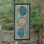 Three Moon Phase Stained Glass Window Panel - Colonial Blue
