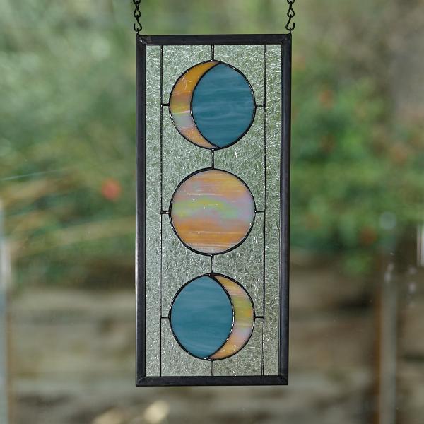 Three Moon Phase Stained Glass Window Panel - Colonial Blue picture