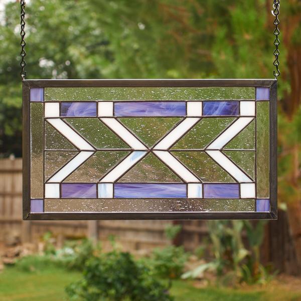 Frank Lloyd Wright Inspired Stained Glass Window Panel - Purple picture