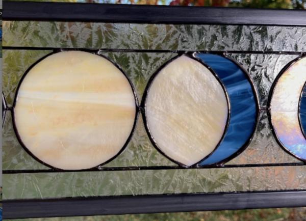 Five Moon Phases Stained Glass Window Panel - Steel Blue picture