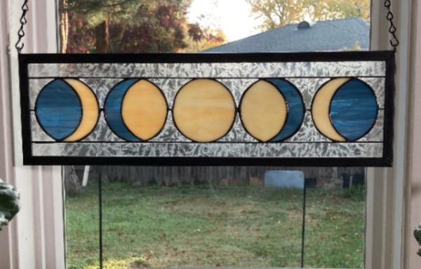 Five Moon Phases Stained Glass Window Panel - Steel Blue picture