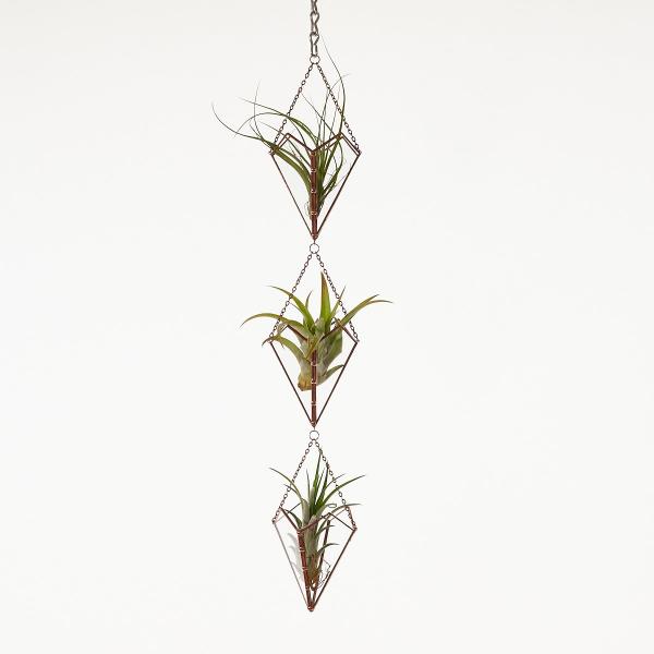 Hanging Triple Stained Glass Air Plant Holder picture