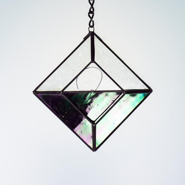 Diamond Hanging Stained Glass Air Plant Holder - Iridescent Black picture