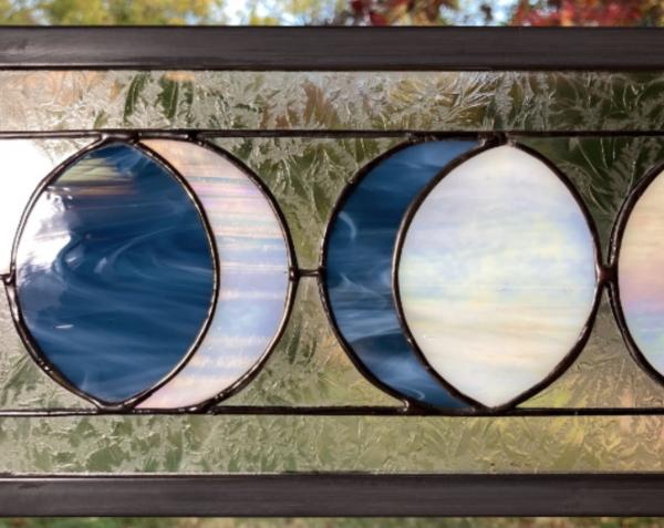 Five Moon Phases Stained Glass Window Panel - Steel Blue picture