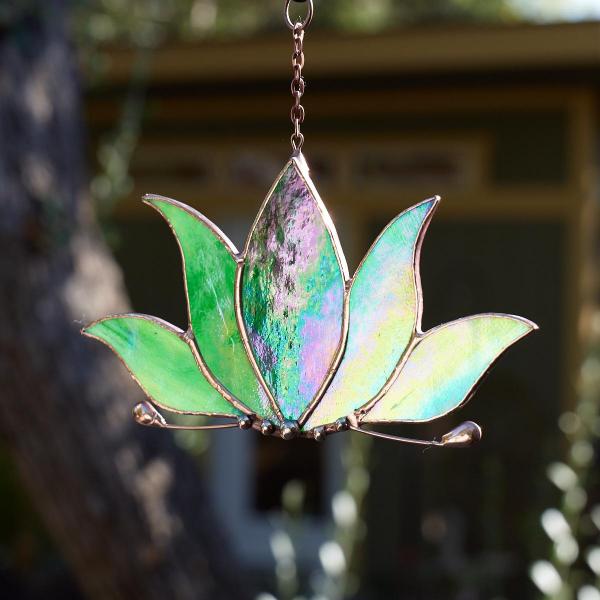Stained Glass Lotus Suncatcher Green
