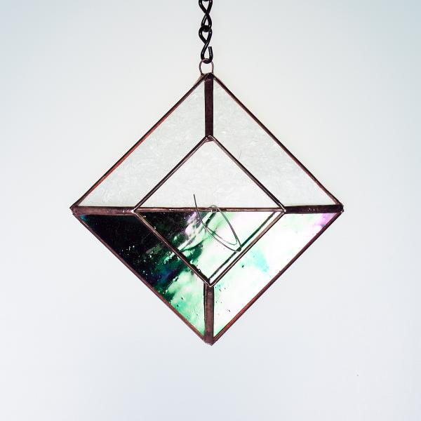 Diamond Hanging Stained Glass Air Plant Holder - Iridescent Black picture