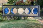 Five Moon Phases Stained Glass Window Panel - Steel Blue