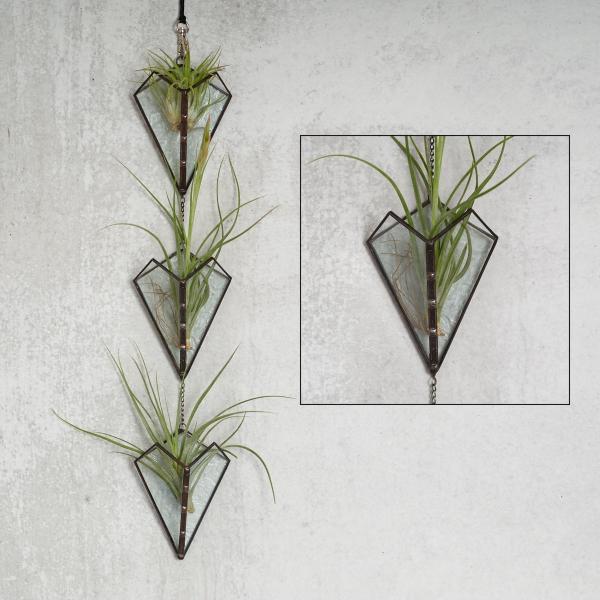 Wall Hanging Triple Stained Glass Air Plant Holder picture
