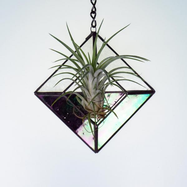 Diamond Hanging Stained Glass Air Plant Holder - Iridescent Black picture