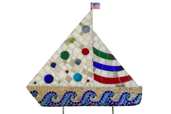Mosaic Sailboat Garden Sculpture