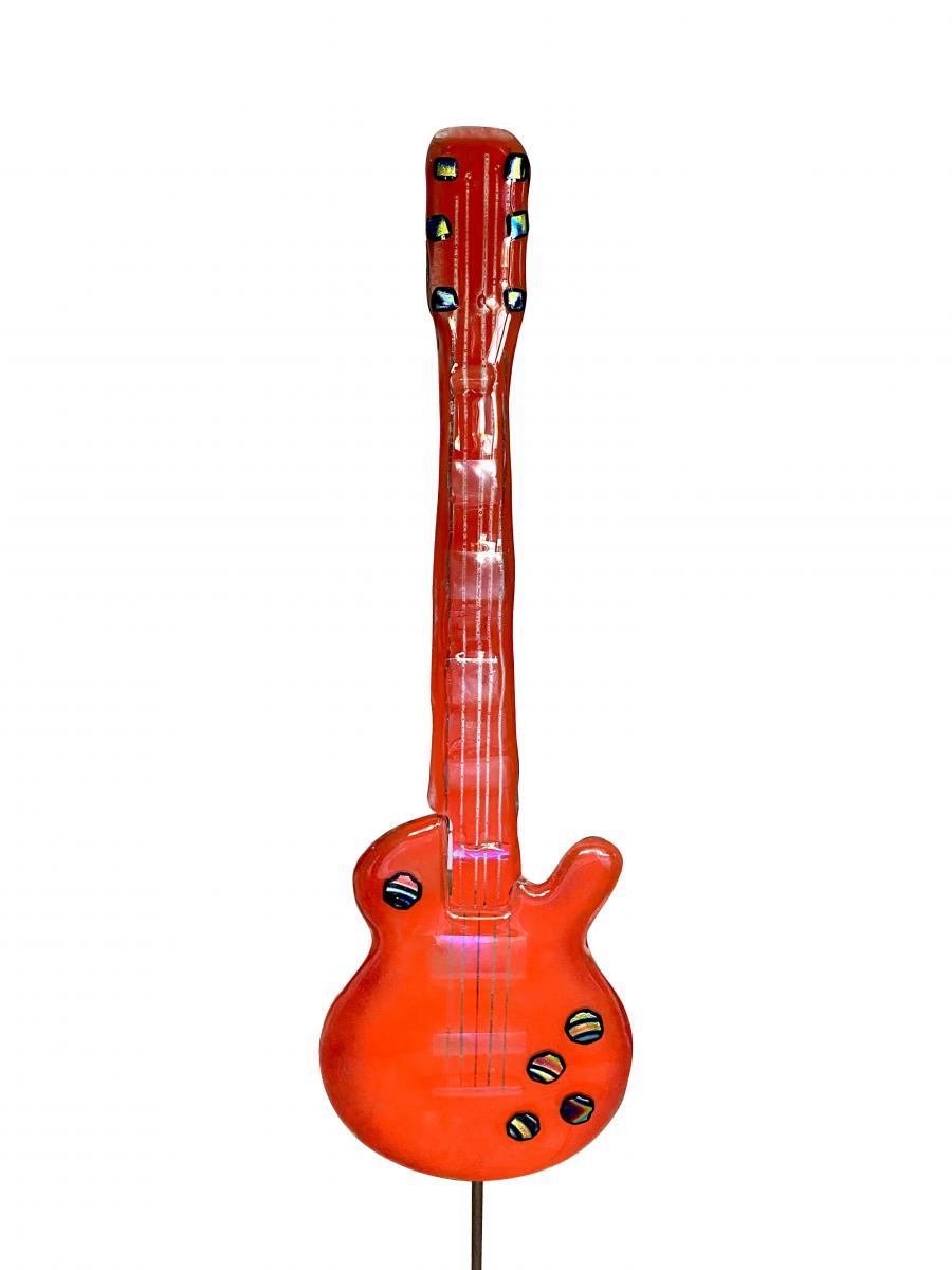 Red Glass Guitar Garden Stake picture