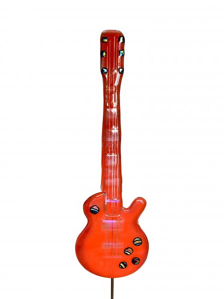 Red Glass Guitar Garden Stake picture