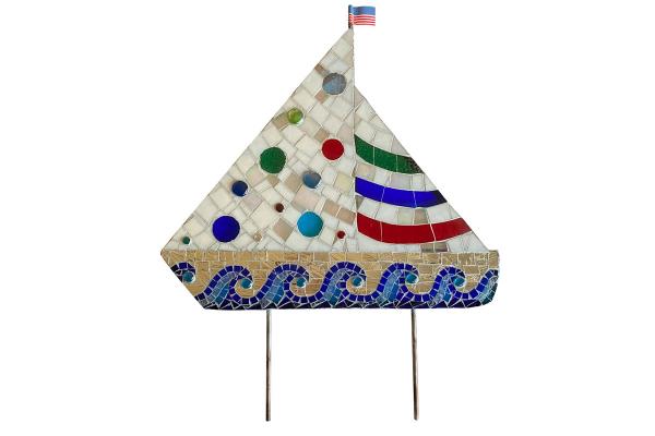 Mosaic Sailboat Garden Sculpture picture