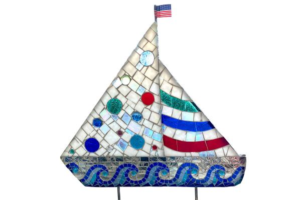 Mosaic Sailboat Garden Sculpture picture