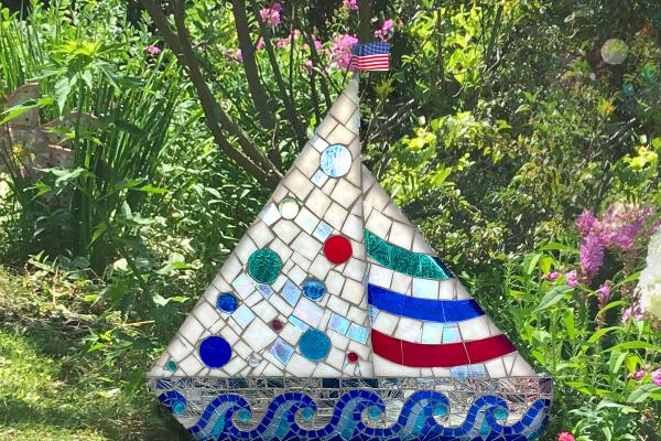 Mosaic Sailboat Garden Sculpture picture