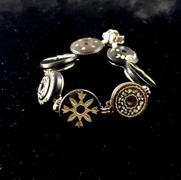 Victorian Silver & Shell Inlay Button Bracelet