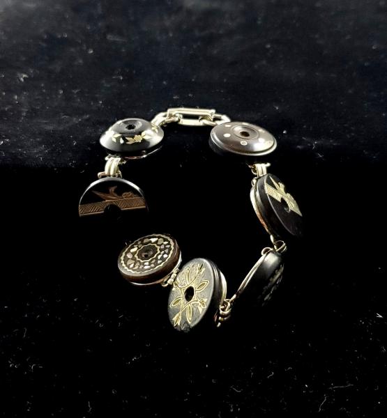 Victorian Silver & Shell Inlay Button Bracelet picture