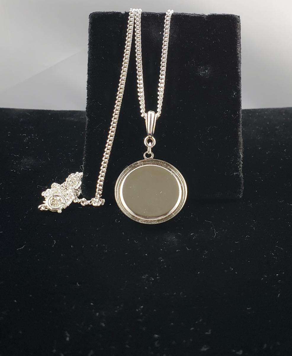 Vintage Silver Lustered Glass Button Pendant picture