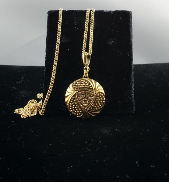 Vintage Gold Lustered Glass Button Pendant