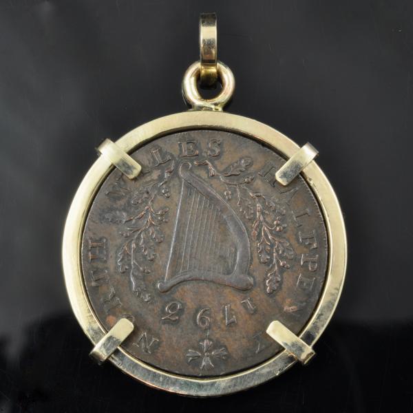 1793 Irish half penny with 14KY gold bezel picture