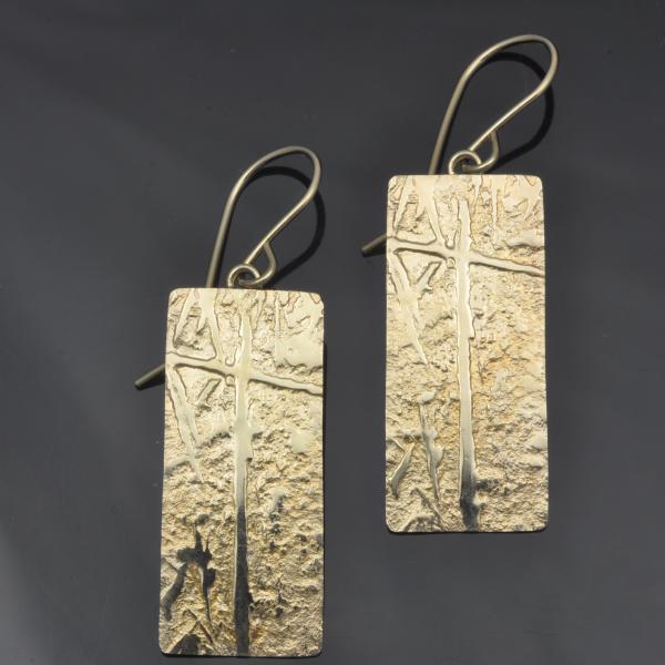 14KY gold repousse' earrings, Old Rugged Cross pattern