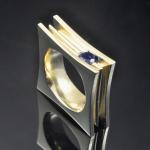 14K Yellow gold square ring with natural ceylon sapphire