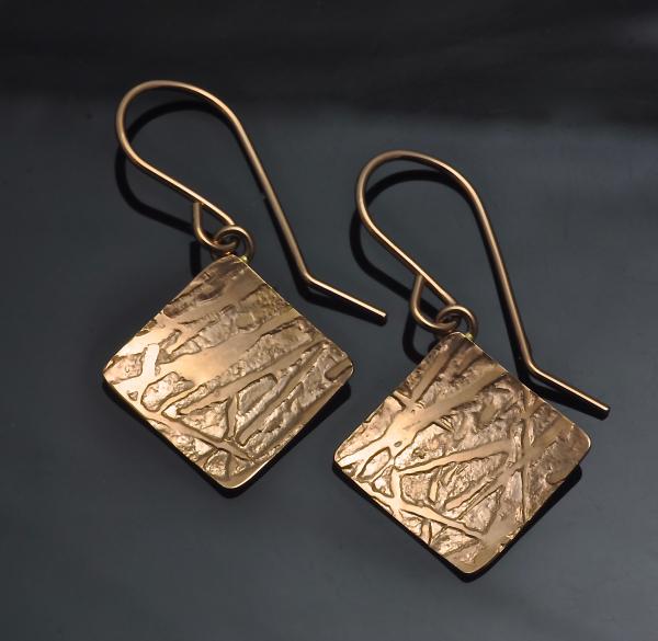 14KY gold 1/2 square (diamond shape) frost pattern earrings picture