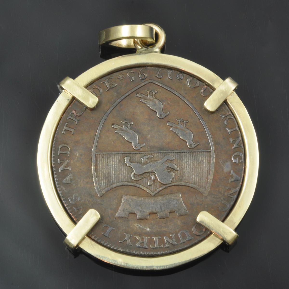 1795 English half penny, Canterbury Cathedral, 14KY gold bezel picture