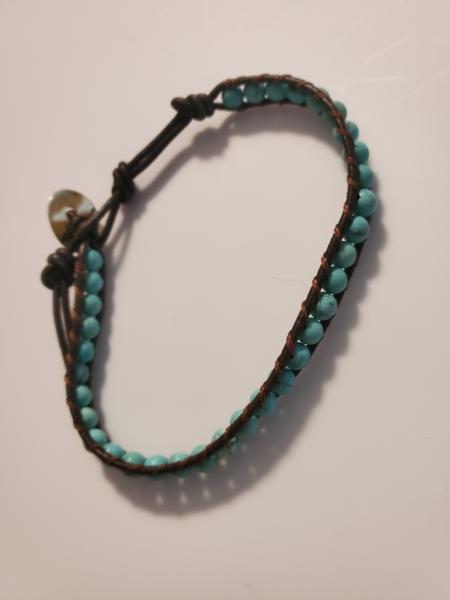 Teal Leather Beaded Bracelet picture