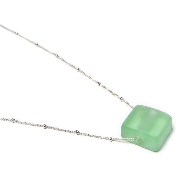 Recycled Glass Cube Necklace Silver picture