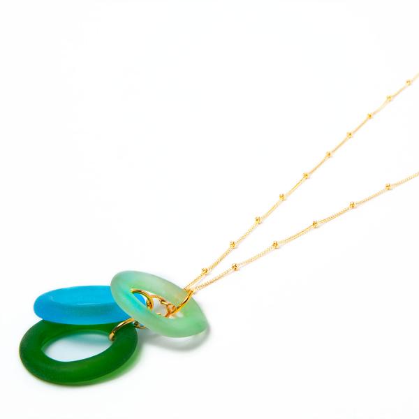 Recycled Glass Seaglass style Chandelier Necklace | Gold picture
