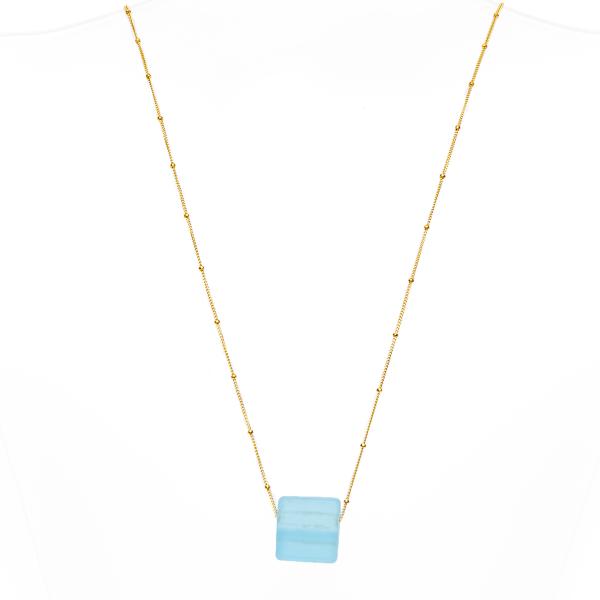 Recycled Glass Cube Necklace Gold picture