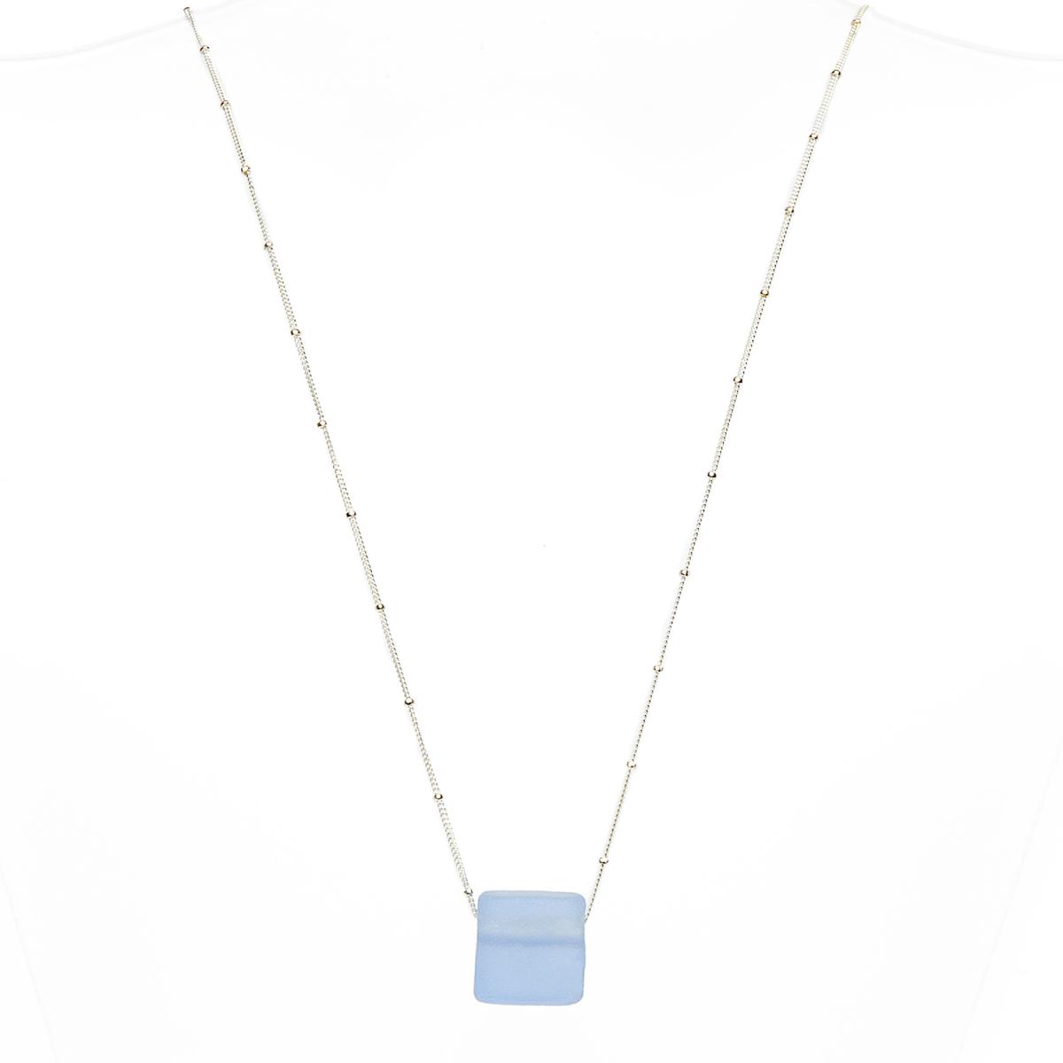 Recycled Glass Cube Necklace Silver picture
