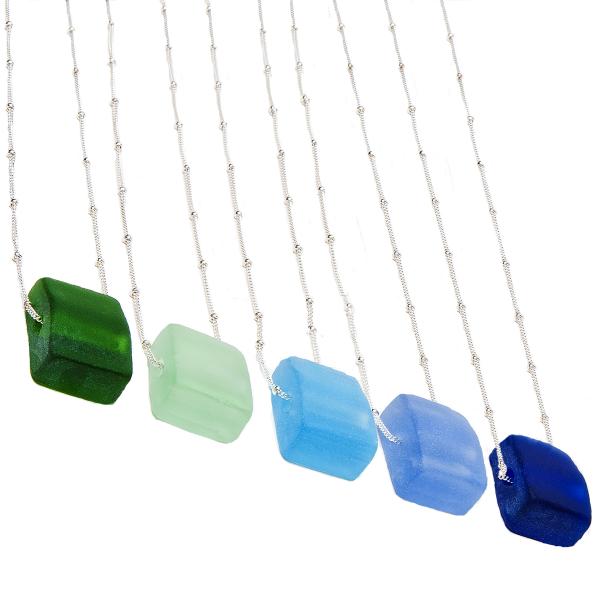 Recycled Glass Cube Necklace Silver