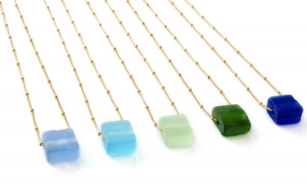 Recycled Glass Cube Necklace Gold picture