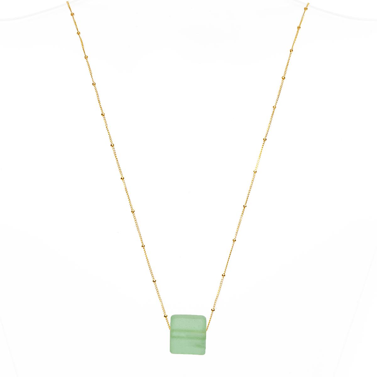 Recycled Glass Cube Necklace Gold picture