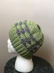 Messy Bun Beanie in Green and Gray