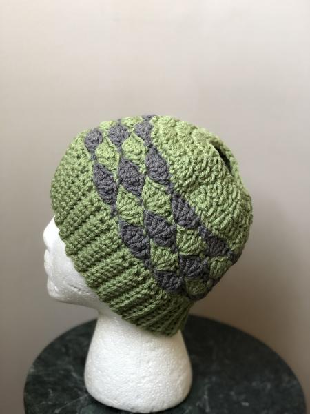 Messy Bun Beanie in Green and Gray picture