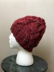 Cable Knit Beanie in Red Tweed